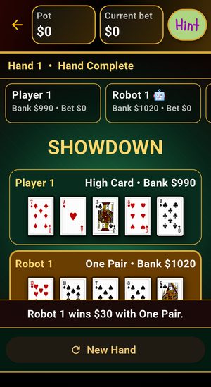 5 Card Draw showdown